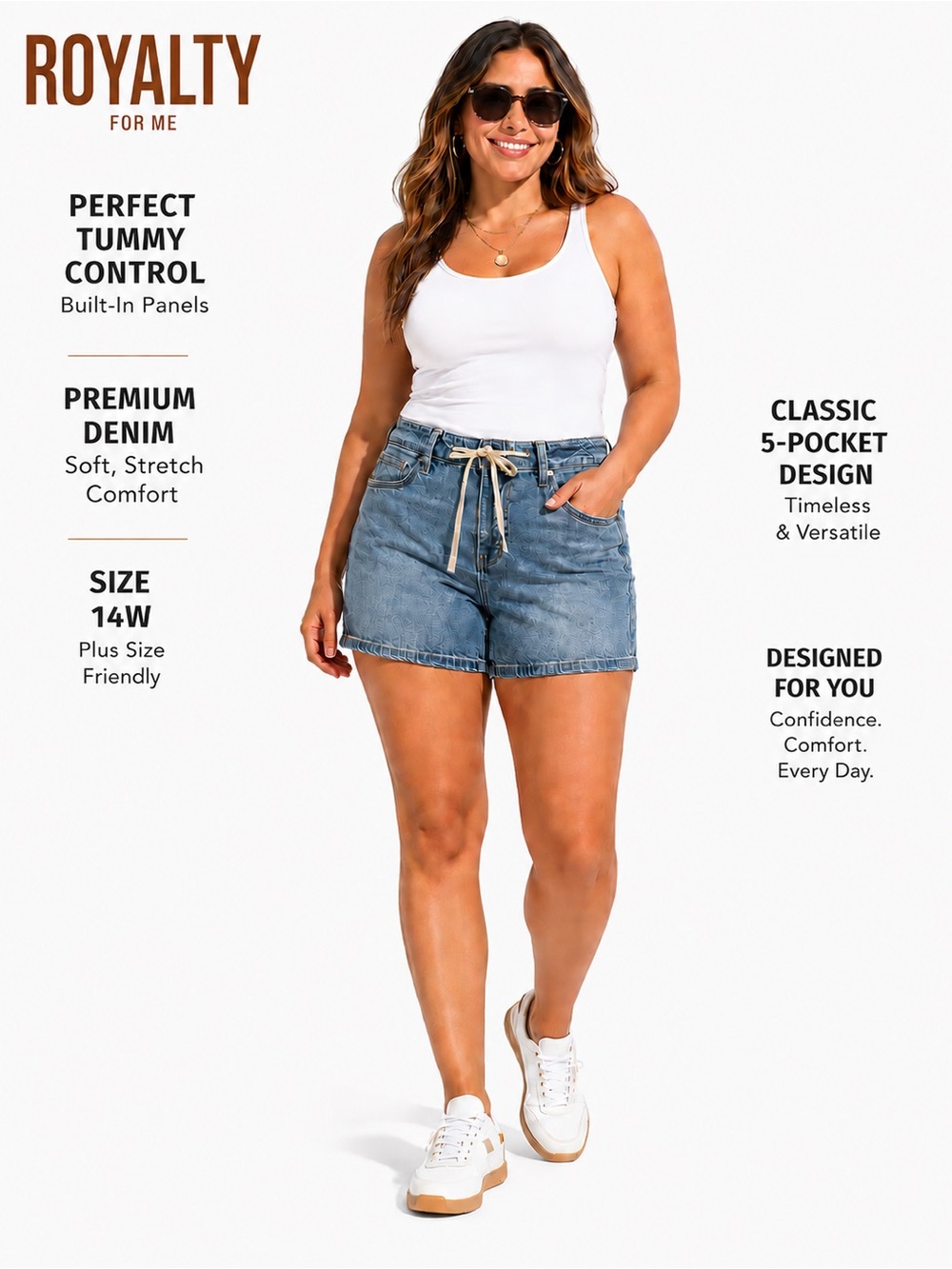 Royalty for Me Size 14W Tummy Control Stretch Denim Shorts NWT